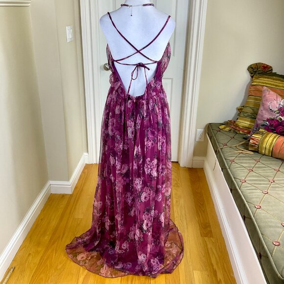 City Triangles Dress Y2K Formal Gown Purple Pink Floral Open Back Velvet (11) - Picture 4 of 9